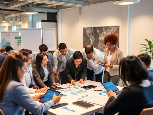 Profesioniști discutând despre strategii de afaceri în 2025.